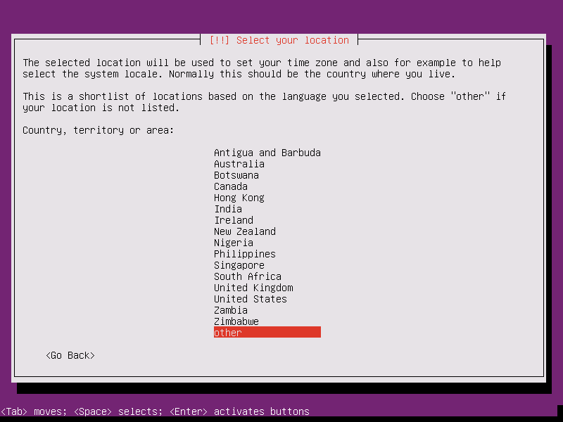 Выберите местоположение для сервера Ubuntu 16.04
