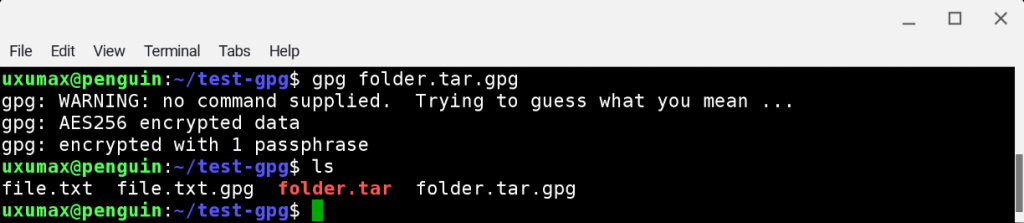 GnuPG: расшифрование архивированной папки